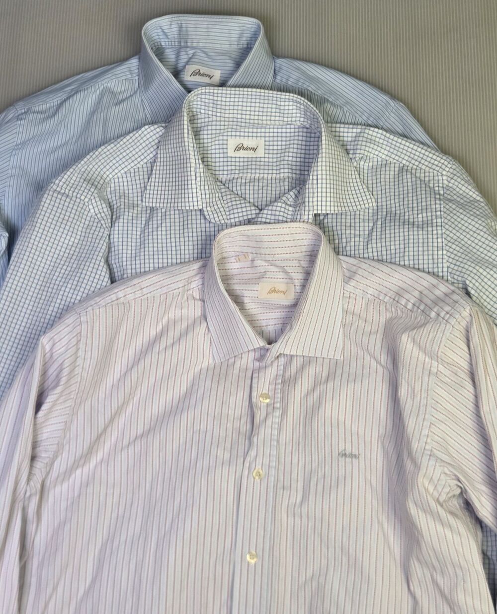 Set Of 3 Men's Brioni Dress Shirts Button Up Size Large 43 / 17 Striped Blue Red